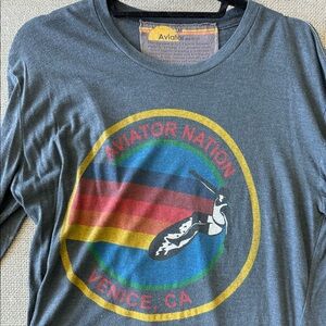 Aviator nation heather blue long sleeve tee, size medium